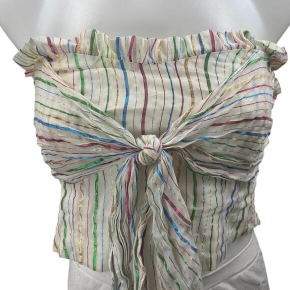 Do+Be Multicolor Striped Strapless Sleeveless Tube Bandeau Tie Crop Top Size M - Picture 3 of 4